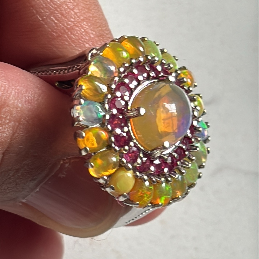 Opal And Ruby Sterling Silver Ring - image 2